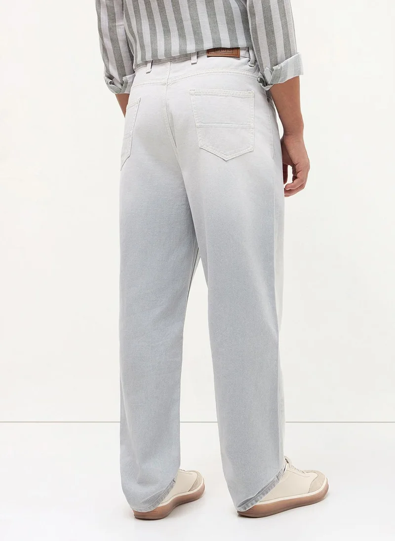 Urbano Fashion  Urbano Fashion Men's Ice Grey Loose Baggy Fit Heavy Washed Faded Denim Jeans Non-Stretchable for Men | Best Price UAE